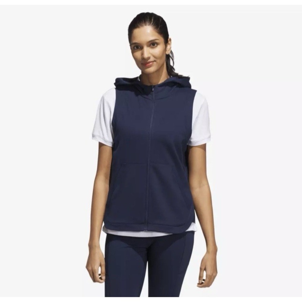 Adidas Women Ultimate365 COLD.RDY Golf Jacket Full Zip Golf Vest Sz M Navy Hood